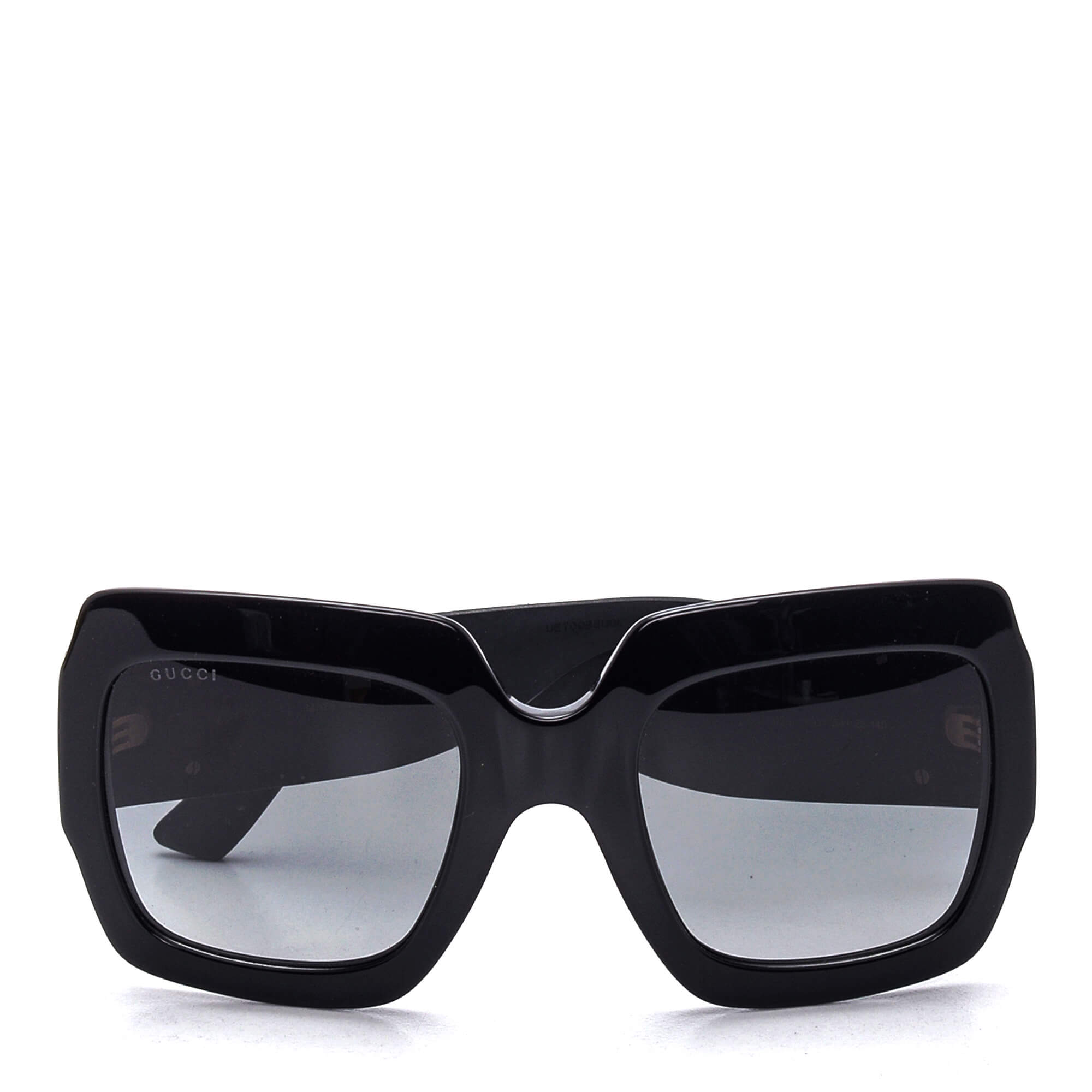 Gucci - Black Square Shiny Gold GG Sunglasses 